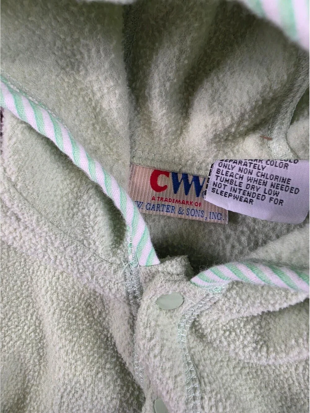 Vtg Carter & Sons Baby Sz 3-6M Fleece Button Up Hooded Sweater Light Green